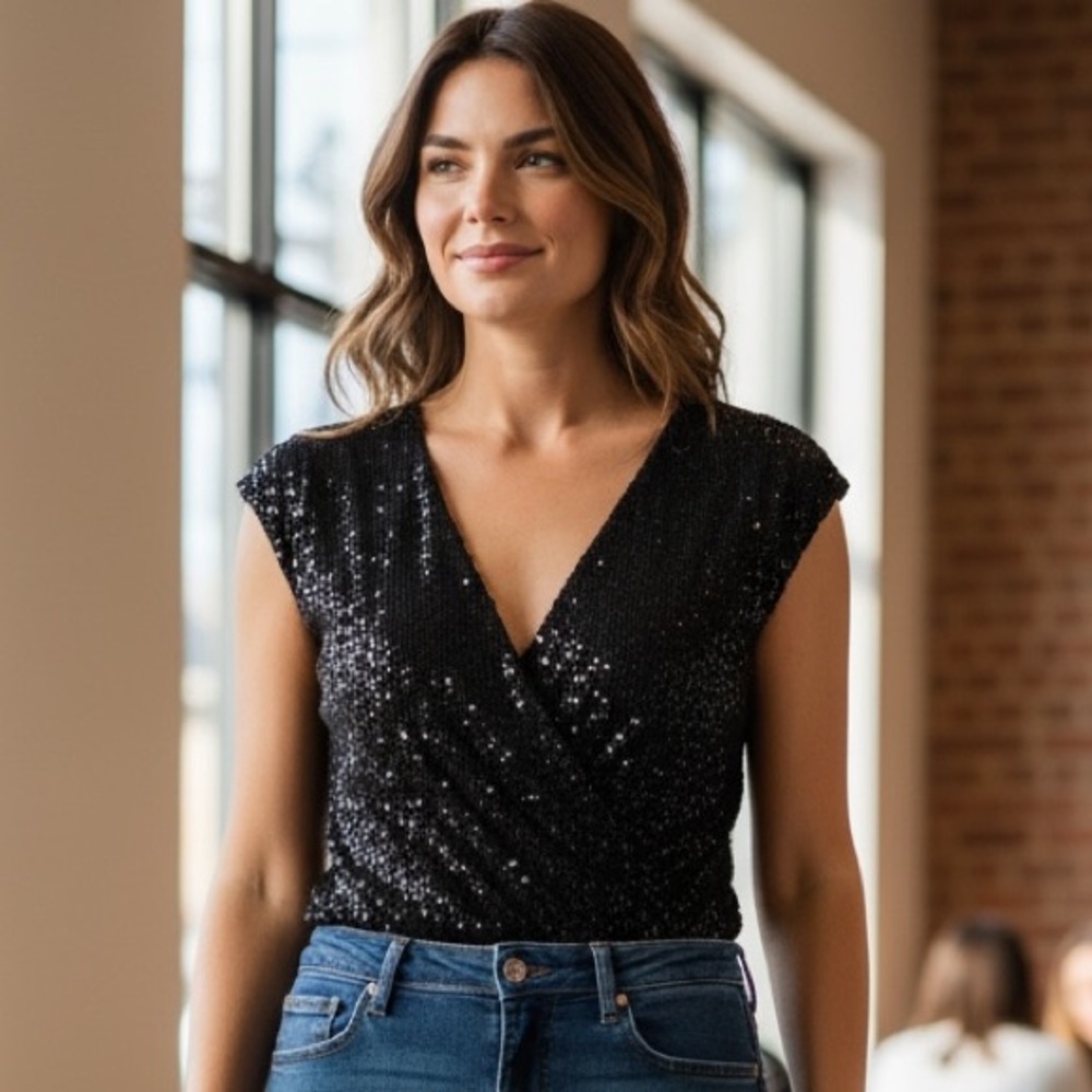 M- Express Black Sequined Body Suit